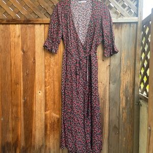 Reformation Wrap Dress with small red-rose print